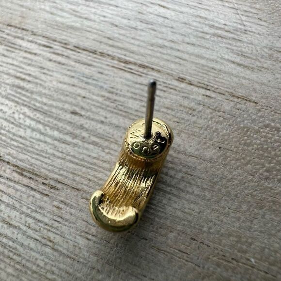 Vintage Monet Rhinestone Studded Gold Hoop Earrings - Picture 3 of 9